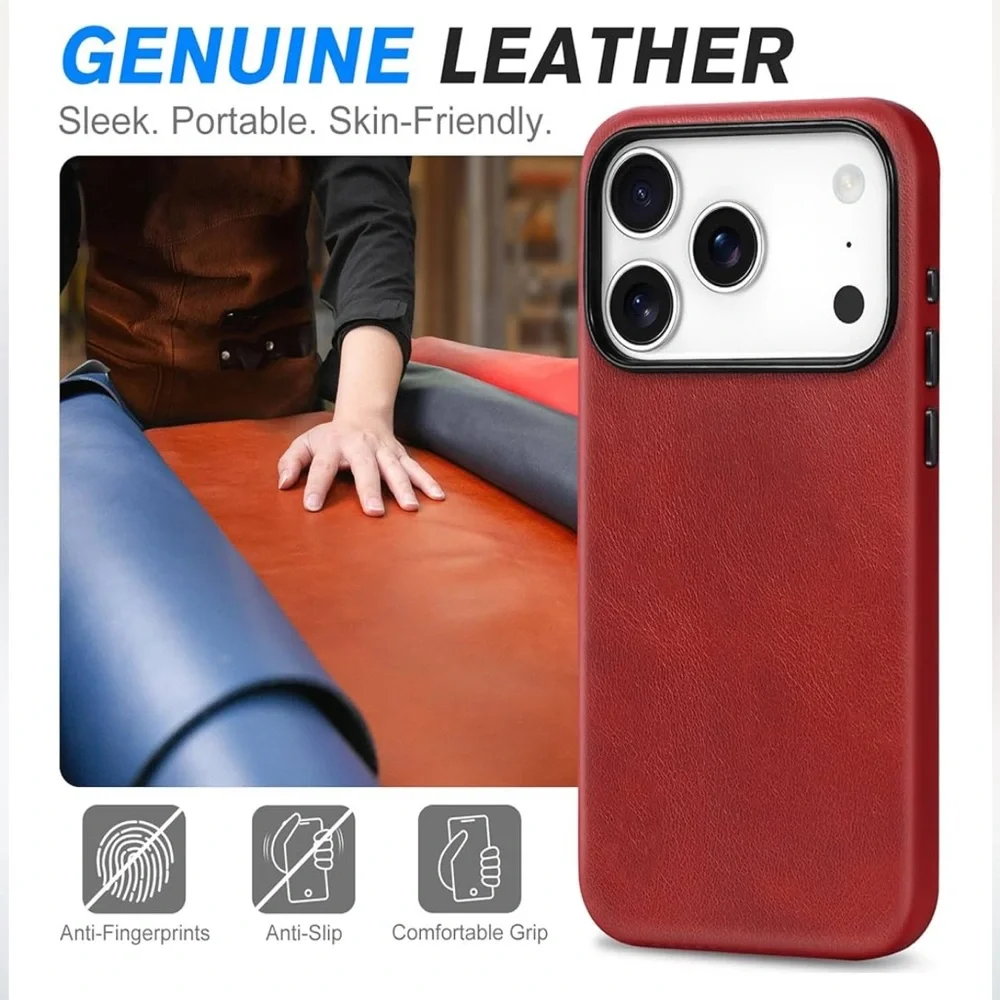 iPhone 17 PRO Protective Leather Case-RETRO RED